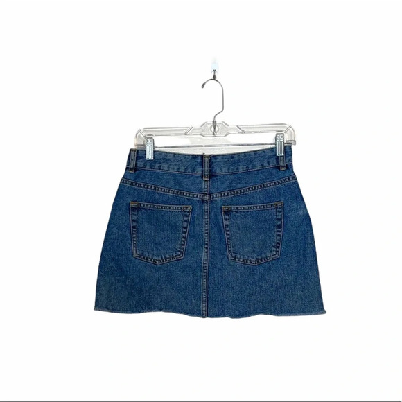 ASOS 100% Cotton Medium Wash Frayed Hem Mini Denim Skirt 2 Women’s - Picture 5 of 11